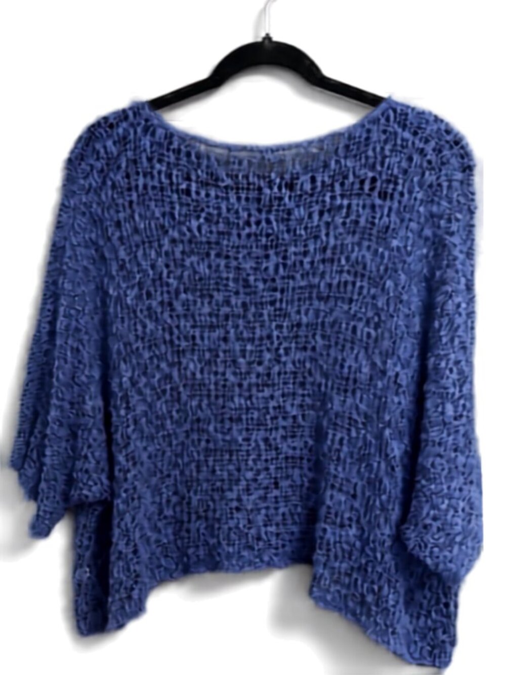 Blue Open-Knit Batwing Handkerchief Sweater Cotton Rayon - Picture 3 of 9